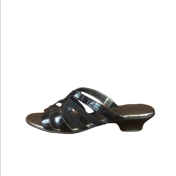 CATHERINES Black Strappy Slide Slip On Heel Sandals - Picture 1 of 10